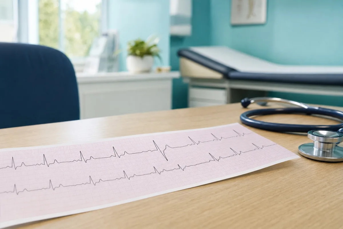Kalpte tekleme hissinde erken atımı gösteren EKG kâğıdı ve stetoskop (temsili görsel)