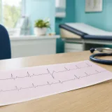 Kalpte tekleme hissinde erken atımı gösteren EKG kâğıdı ve stetoskop (temsili görsel)